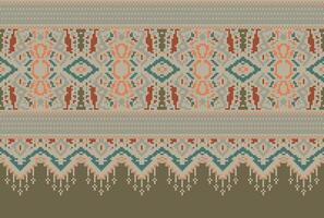 Pixel Cross Stitch Traditional Ethnic Pattern Paisley Flower Ikat Background Abstract Aztec African Indonesian Indian Seamless Pattern for Fabric Print Cloth Dress Carpet Curtains and Sarong vector