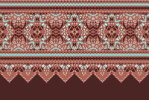 Cross Stitch pattern with Floral Designs. Traditional cross stitch needlework. Geometric Ethnic pattern, Embroidery, Textile ornamentation, fabric, Hand stitched pattern, Cultural stitching pixel art. vector