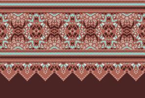 Cross Stitch pattern with Floral Designs. Traditional cross stitch needlework. Geometric Ethnic pattern, Embroidery, Textile ornamentation, fabric, Hand stitched pattern, Cultural stitching pixel art. vector