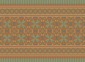 Cross Stitch pattern with Floral Designs. Traditional cross stitch needlework. Geometric Ethnic pattern, Embroidery, Textile ornamentation, fabric, Hand stitched pattern, Cultural stitching pixel art. vector