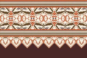 Cross Stitch pattern with Floral Designs. Traditional cross stitch needlework. Geometric Ethnic pattern, Embroidery, Textile ornamentation, fabric, Hand stitched pattern, Cultural stitching pixel art. vector