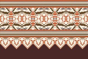 Cross Stitch pattern with Floral Designs. Traditional cross stitch needlework. Geometric Ethnic pattern, Embroidery, Textile ornamentation, fabric, Hand stitched pattern, Cultural stitching pixel art. vector