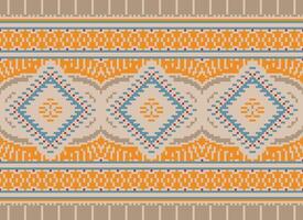 Pixel Cross Stitch Traditional Ethnic Pattern Paisley Flower Ikat Background Abstract Aztec African Indonesian Indian Seamless Pattern for Fabric Print Cloth Dress Carpet Curtains and Sarong vector