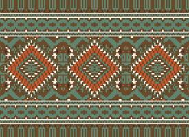 Pixel Cross Stitch Traditional Ethnic Pattern Paisley Flower Ikat Background Abstract Aztec African Indonesian Indian Seamless Pattern for Fabric Print Cloth Dress Carpet Curtains and Sarong vector