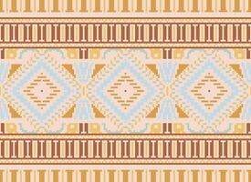 Pixel Cross Stitch Traditional Ethnic Pattern Paisley Flower Ikat Background Abstract Aztec African Indonesian Indian Seamless Pattern for Fabric Print Cloth Dress Carpet Curtains and Sarong vector