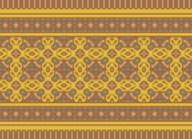 Pixel Cross Stitch pattern with Floral Designs. Traditional cross stitch needlework. Geometric Ethnic pattern, Embroidery, Textile ornamentation, fabric, Hand stitched pattern, Cultural stitching vector
