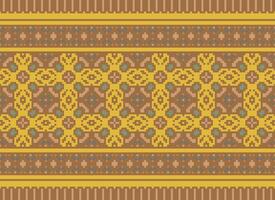 Pixel Cross Stitch pattern with Floral Designs. Traditional cross stitch needlework. Geometric Ethnic pattern, Embroidery, Textile ornamentation, fabric, Hand stitched pattern, Cultural stitching vector