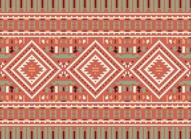 Pixel Cross Stitch Traditional Ethnic Pattern Paisley Flower Ikat Background Abstract Aztec African Indonesian Indian Seamless Pattern for Fabric Print Cloth Dress Carpet Curtains and Sarong vector