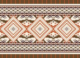 Pixel Cross Stitch Traditional Ethnic Pattern Paisley Flower Ikat Background Abstract Aztec African Indonesian Indian Seamless Pattern for Fabric Print Cloth Dress Carpet Curtains and Sarong vector