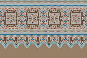 Cross Stitch pattern with Floral Designs. Traditional cross stitch needlework. Geometric Ethnic pattern, Embroidery, Textile ornamentation, fabric, Hand stitched pattern, Cultural stitching pixel art. vector