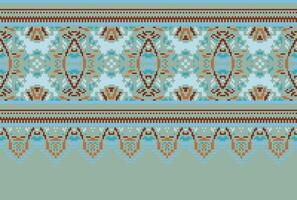 Cross Stitch pattern with Floral Designs. Traditional cross stitch needlework. Geometric Ethnic pattern, Embroidery, Textile ornamentation, fabric, Hand stitched pattern, Cultural stitching pixel art. vector