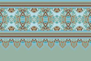 Cross Stitch pattern with Floral Designs. Traditional cross stitch needlework. Geometric Ethnic pattern, Embroidery, Textile ornamentation, fabric, Hand stitched pattern, Cultural stitching pixel art. vector