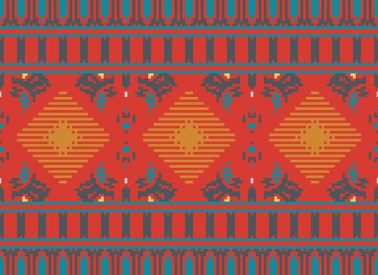 Pixel Cross Stitch Traditional Ethnic Pattern Paisley Flower Ikat Background Abstract Aztec African Indonesian Indian Seamless Pattern for Fabric Print Cloth Dress Carpet Curtains and Sarong