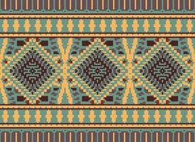 Pixel Cross Stitch Traditional Ethnic Pattern Paisley Flower Ikat Background Abstract Aztec African Indonesian Indian Seamless Pattern for Fabric Print Cloth Dress Carpet Curtains and Sarong vector