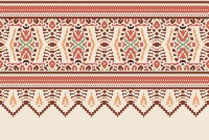 Cross Stitch pattern with Floral Designs. Traditional cross stitch needlework. Geometric Ethnic pattern, Embroidery, Textile ornamentation, fabric, Hand stitched pattern, Cultural stitching pixel art. vector