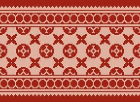 Pixel Cross Stitch Traditional Ethnic Pattern Paisley Flower Ikat Background Abstract Aztec African Indonesian Indian Seamless Pattern for Fabric Print Cloth Dress Carpet Curtains and Sarong vector