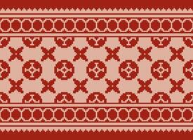 Pixel Cross Stitch Traditional Ethnic Pattern Paisley Flower Ikat Background Abstract Aztec African Indonesian Indian Seamless Pattern for Fabric Print Cloth Dress Carpet Curtains and Sarong vector