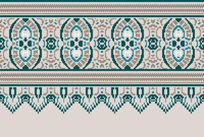 Cross Stitch pattern with Floral Designs. Traditional cross stitch needlework. Geometric Ethnic pattern, Embroidery, Textile ornamentation, fabric, Hand stitched pattern, Cultural stitching pixel art. vector