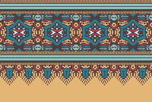 Cross Stitch pattern with Floral Designs. Traditional cross stitch needlework. Geometric Ethnic pattern, Embroidery, Textile ornamentation, fabric, Hand stitched pattern, Cultural stitching pixel art. vector
