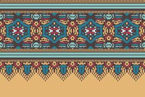 Cross Stitch pattern with Floral Designs. Traditional cross stitch needlework. Geometric Ethnic pattern, Embroidery, Textile ornamentation, fabric, Hand stitched pattern, Cultural stitching pixel art. vector