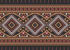 Pixel Cross Stitch Traditional Ethnic Pattern Paisley Flower Ikat Background Abstract Aztec African Indonesian Indian Seamless Pattern for Fabric Print Cloth Dress Carpet Curtains and Sarong vector