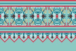 Cross Stitch pattern with Floral Designs. Traditional cross stitch needlework. Geometric Ethnic pattern, Embroidery, Textile ornamentation, fabric, Hand stitched pattern, Cultural stitching pixel art. vector
