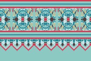 Cross Stitch pattern with Floral Designs. Traditional cross stitch needlework. Geometric Ethnic pattern, Embroidery, Textile ornamentation, fabric, Hand stitched pattern, Cultural stitching pixel art. vector