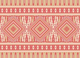 Pixel Cross Stitch Traditional Ethnic Pattern Paisley Flower Ikat Background Abstract Aztec African Indonesian Indian Seamless Pattern for Fabric Print Cloth Dress Carpet Curtains and Sarong vector