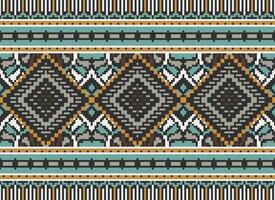 Pixel Cross Stitch Traditional Ethnic Pattern Paisley Flower Ikat Background Abstract Aztec African Indonesian Indian Seamless Pattern for Fabric Print Cloth Dress Carpet Curtains and Sarong vector