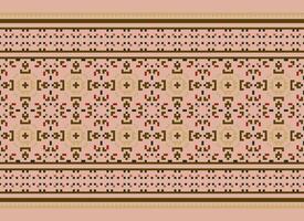 Pixel Cross Stitch Traditional Ethnic Pattern Paisley Flower Ikat Background Abstract Aztec African Indonesian Indian Seamless Pattern for Fabric Print Cloth Dress Carpet Curtains and Sarong vector