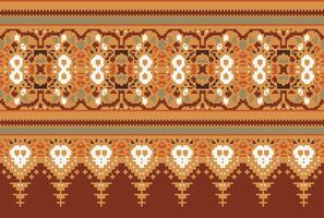 Pixel Cross Stitch Traditional Ethnic Pattern Paisley Flower Ikat Background Abstract Aztec African Indonesian Indian Seamless Pattern for Fabric Print Cloth Dress Carpet Curtains and Sarong vector