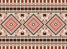 Pixel Cross Stitch Traditional Ethnic Pattern Paisley Flower Ikat Background Abstract Aztec African Indonesian Indian Seamless Pattern for Fabric Print Cloth Dress Carpet Curtains and Sarong vector