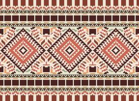 Pixel Cross Stitch Traditional Ethnic Pattern Paisley Flower Ikat Background Abstract Aztec African Indonesian Indian Seamless Pattern for Fabric Print Cloth Dress Carpet Curtains and Sarong vector