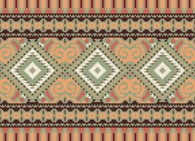 Pixel Cross Stitch Traditional Ethnic Pattern Paisley Flower Ikat Background Abstract Aztec African Indonesian Indian Seamless Pattern for Fabric Print Cloth Dress Carpet Curtains and Sarong vector