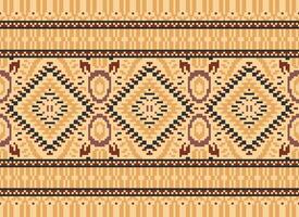 Pixel Cross Stitch Traditional Ethnic Pattern Paisley Flower Ikat Background Abstract Aztec African Indonesian Indian Seamless Pattern for Fabric Print Cloth Dress Carpet Curtains and Sarong vector