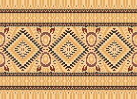 Pixel Cross Stitch Traditional Ethnic Pattern Paisley Flower Ikat Background Abstract Aztec African Indonesian Indian Seamless Pattern for Fabric Print Cloth Dress Carpet Curtains and Sarong vector