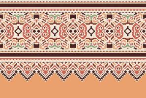 cross stitch Embroidery ethnic pattern, Vector Geometric ornate background, Cross stitch retro zigzag style, Blue and yellow pattern knitting continuous, Design for textile, fabric, digital print