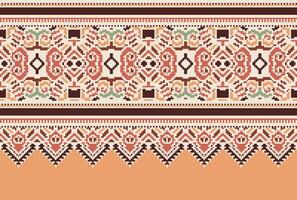 cross stitch Embroidery ethnic pattern, Vector Geometric ornate background, Cross stitch retro zigzag style, Blue and yellow pattern knitting continuous, Design for textile, fabric, digital print