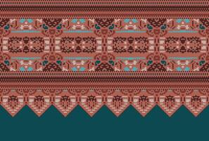 cross stitch Embroidery ethnic pattern, Vector Geometric ornate background, Cross stitch retro zigzag style, Blue and yellow pattern knitting continuous, Design for textile, fabric, digital print