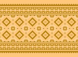 cross stitch Embroidery ethnic pattern, Vector Geometric ornate background, Cross stitch retro zigzag style, Blue and yellow pattern knitting continuous, Design for textile, fabric, digital print