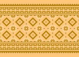 cross stitch Embroidery ethnic pattern, Vector Geometric ornate background, Cross stitch retro zigzag style, Blue and yellow pattern knitting continuous, Design for textile, fabric, digital print