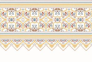 cross stitch Embroidery ethnic pattern, Vector Geometric ornate background, Cross stitch retro zigzag style, Blue and yellow pattern knitting continuous, Design for textile, fabric, digital print
