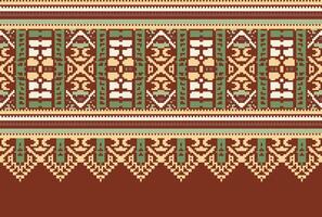 cross stitch Embroidery ethnic pattern, Vector Geometric ornate background, Cross stitch retro zigzag style, Blue and yellow pattern knitting continuous, Design for textile, fabric, digital print