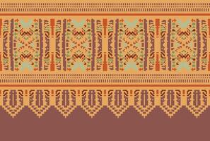 cross stitch Embroidery ethnic pattern, Vector Geometric ornate background, Cross stitch retro zigzag style, Blue and yellow pattern knitting continuous, Design for textile, fabric, digital print