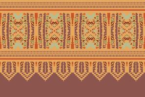 cross stitch Embroidery ethnic pattern, Vector Geometric ornate background, Cross stitch retro zigzag style, Blue and yellow pattern knitting continuous, Design for textile, fabric, digital print