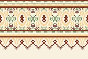 cross stitch Embroidery ethnic pattern, Vector Geometric ornate background, Cross stitch retro zigzag style, Blue and yellow pattern knitting continuous, Design for textile, fabric, digital print