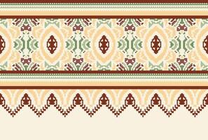 cross stitch Embroidery ethnic pattern, Vector Geometric ornate background, Cross stitch retro zigzag style, Blue and yellow pattern knitting continuous, Design for textile, fabric, digital print