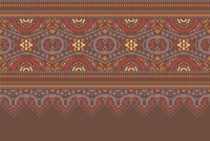 cross stitch Embroidery ethnic pattern, Vector Geometric ornate background, Cross stitch retro zigzag style, Blue and yellow pattern knitting continuous, Design for textile, fabric, digital print