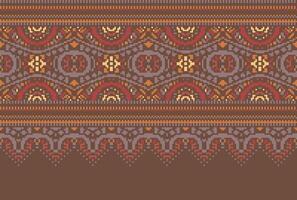 cross stitch Embroidery ethnic pattern, Vector Geometric ornate background, Cross stitch retro zigzag style, Blue and yellow pattern knitting continuous, Design for textile, fabric, digital print