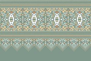 cross stitch Embroidery ethnic pattern, Vector Geometric ornate background, Cross stitch retro zigzag style, Blue and yellow pattern knitting continuous, Design for textile, fabric, digital print